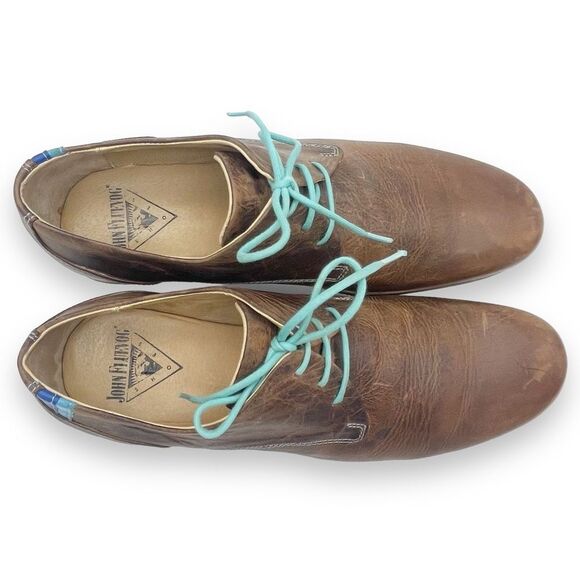 John Fluevog CBC Radio Derby Oxford Shoes Brown Leather Turquoise Men’s Size 8
